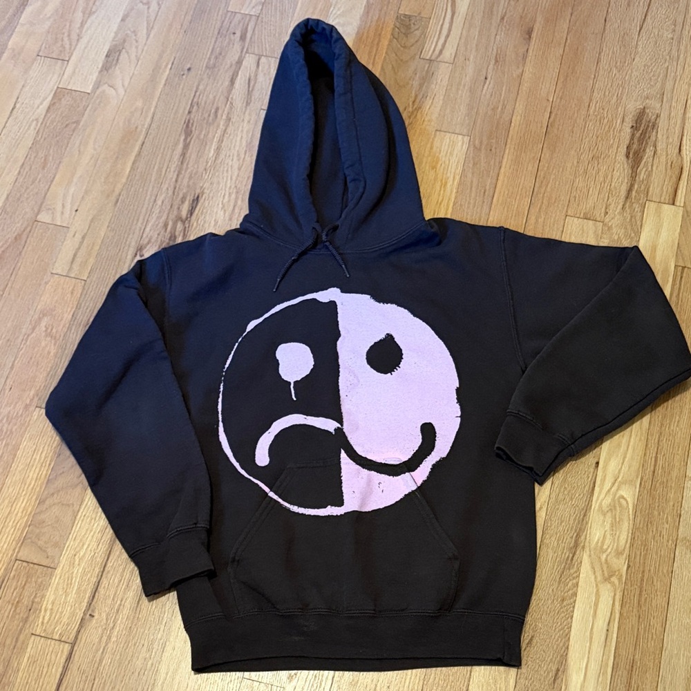 Fall Out Boy Hoodie with Two-Tone Smiley Graphic - Pink & Brown